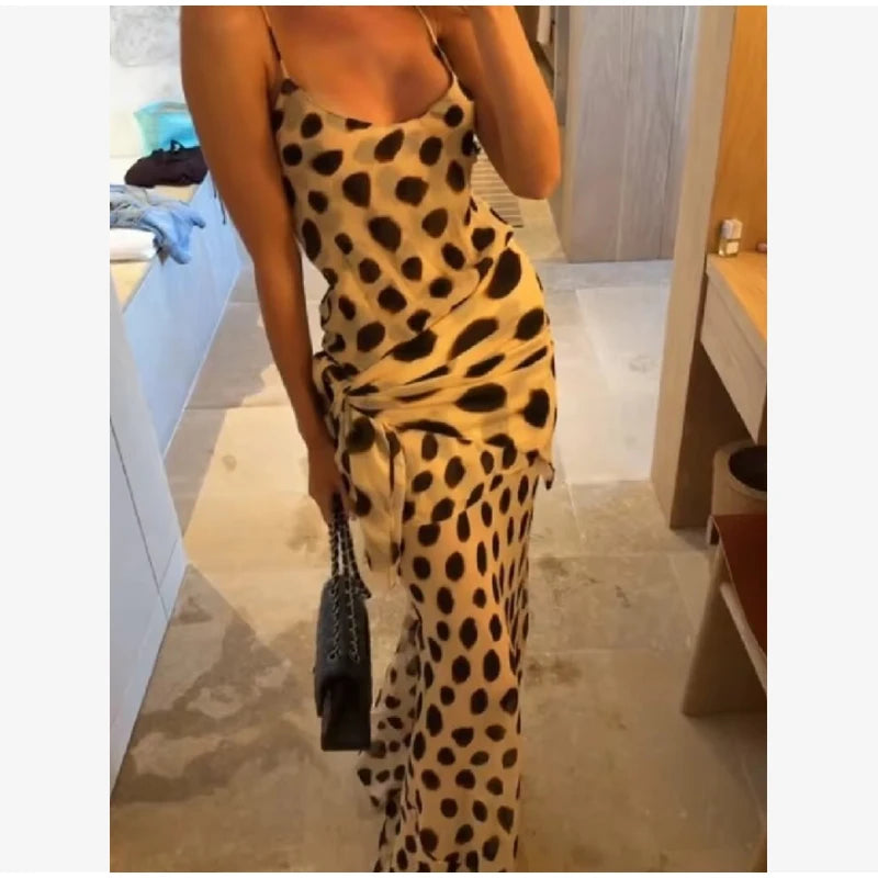 Retro Polka Dot Sling Maxi Dress Woman Sexy U-neck Sleeveless Waist-cinching Bodycon Dresses 2026 Summer Party Vacation Robes