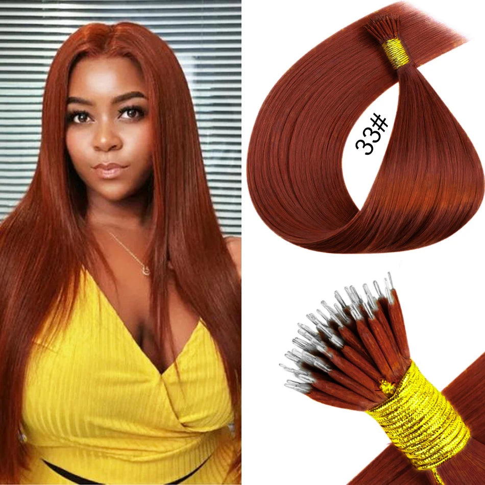 nano rings hair extension real human hair Invisible Mini Silicone Beads Black Brown Blonde Microlink 100% human Hair Extensions