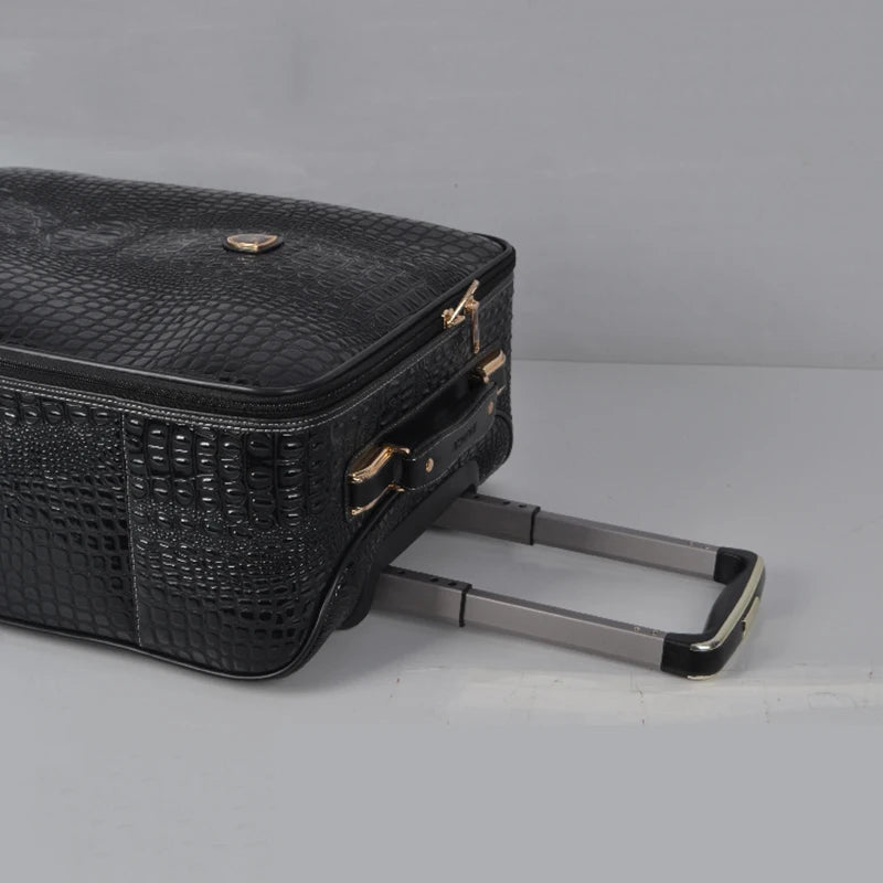 Crocodile pattern leather rolling luggage 16/20/24 inch boarding trolley suitcase real leather men's and women's travel luggage