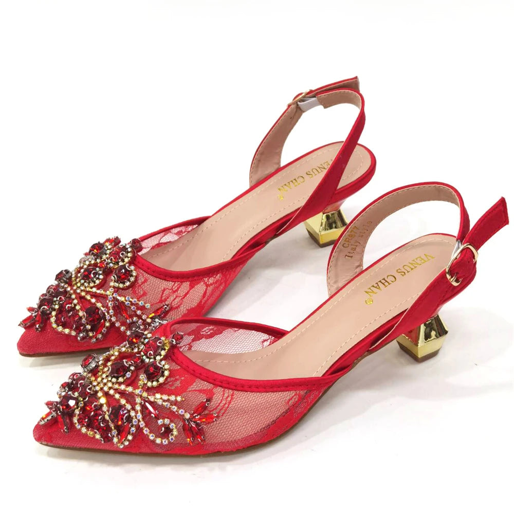 African Fachion Evening Shoes And Matching Bags Italian Design Ladies Diamond Bag High-Heeled Pointed Toe Women's Shoes