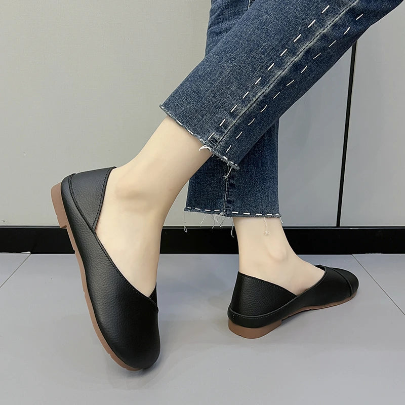 Genuine Leather Spring Autumn Handmade Flats Ballerina Shoes Women Loafers Comfortable Soft Leather Women Flats Shoes
