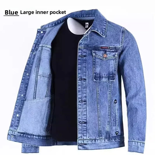 Retro Japanese Style Wearable Long Sleeve Denim Jacket for Men Spring Autumn Loose Casual Classic Collar Dirt Resistant