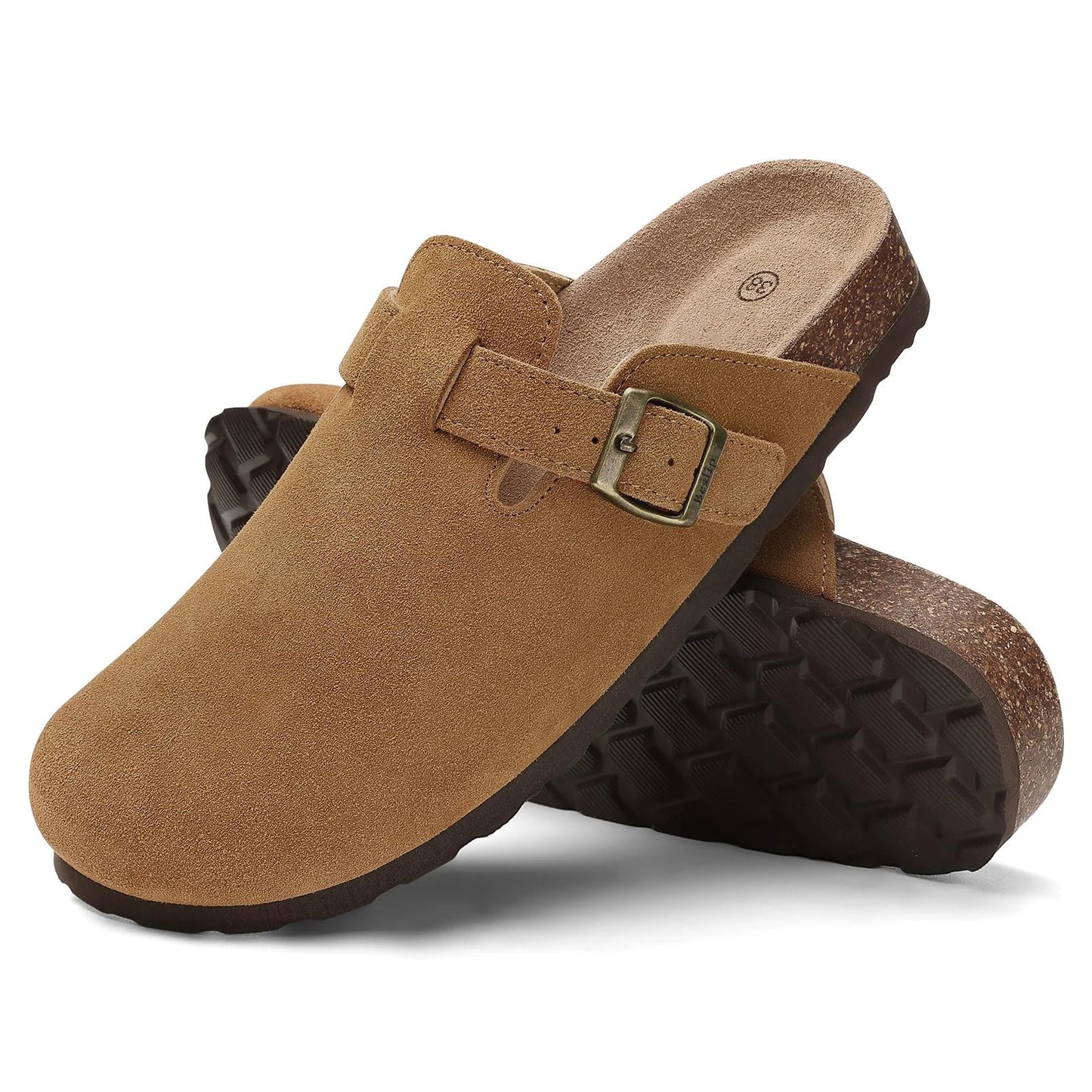 Evshine Men' s Cork Suede Mules with Arch Support Classic Potato Shoes Cozy Cork Footbed Clogs Slippers Men Fashion Beach Sandal
