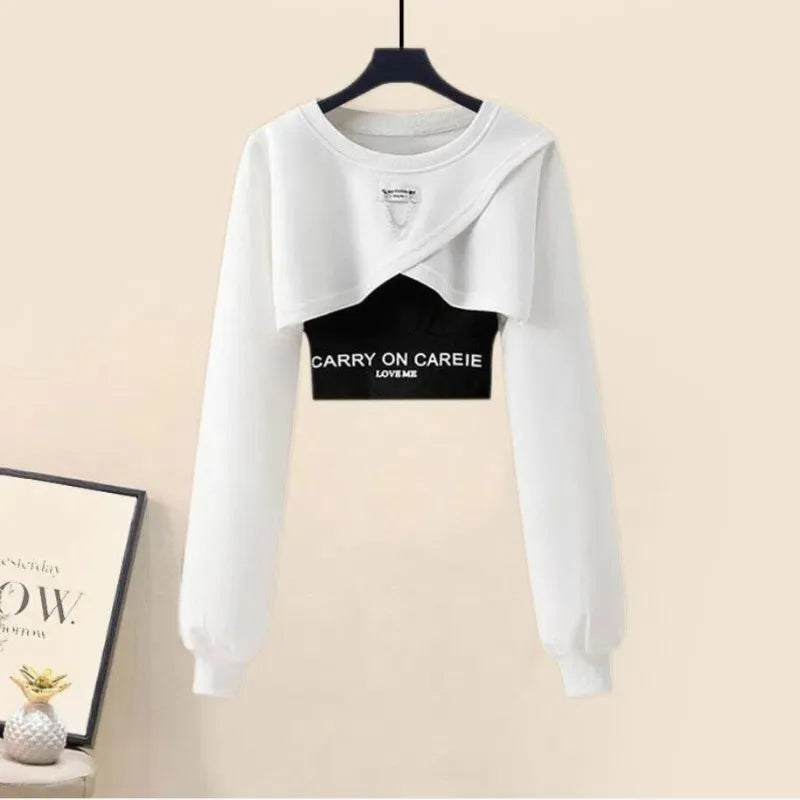 Korean Elegant Sportswear Suit Women's Spring Autumn Fashion Short Sweater+Suspenders+Pants Three Piece Female Tracksuit Set