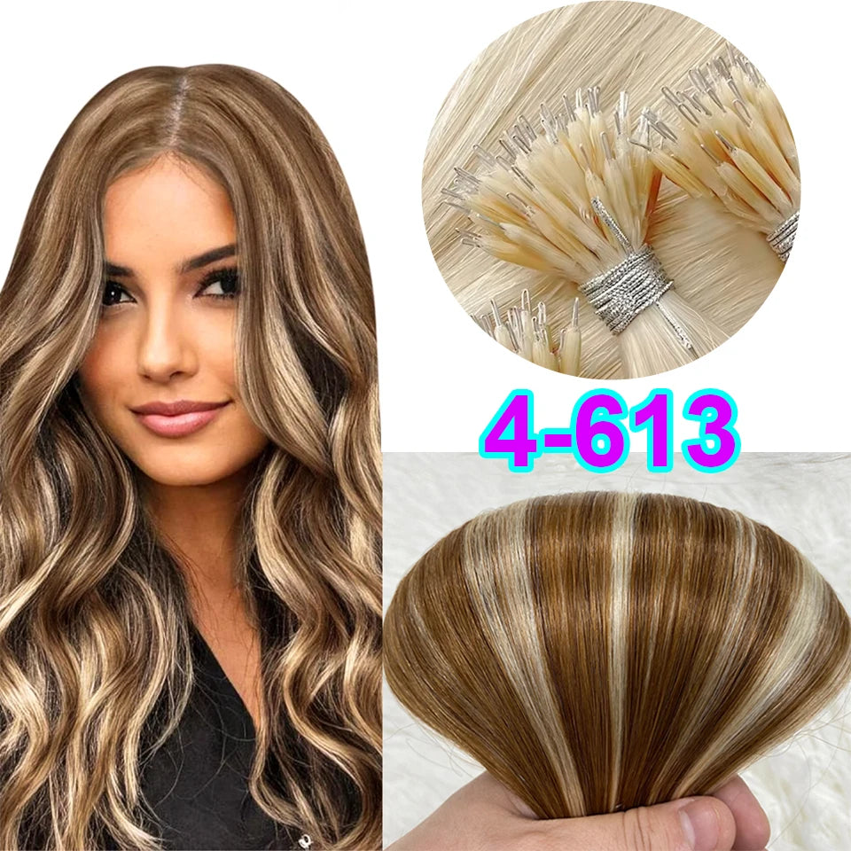 nano rings hair extension real human hair Invisible Mini Silicone Beads Black Brown Blonde Microlink 100% human Hair Extensions