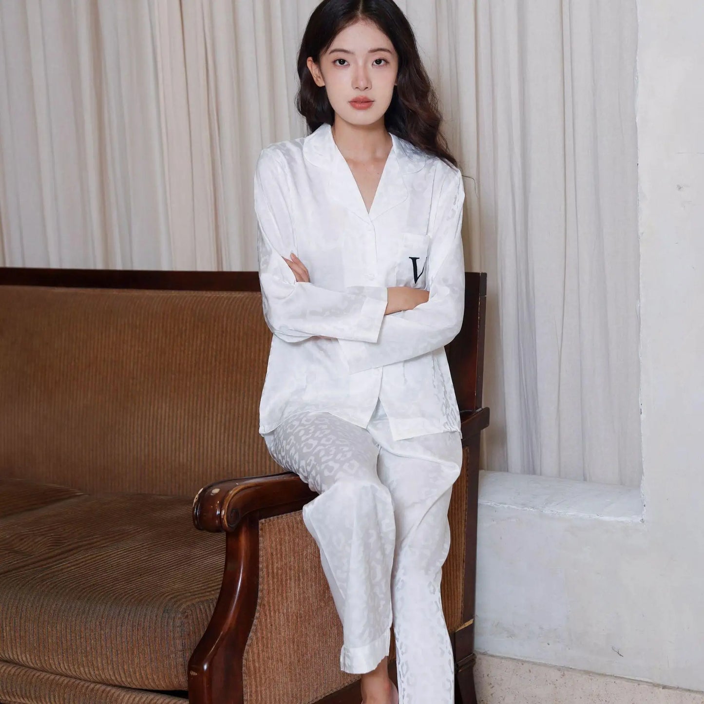Silky Satin Pajama For Women Striped 2PCS Sleep Set Homewear 2025 Spring New Long Sleeve Trouser Suits Loungewear Nightwear