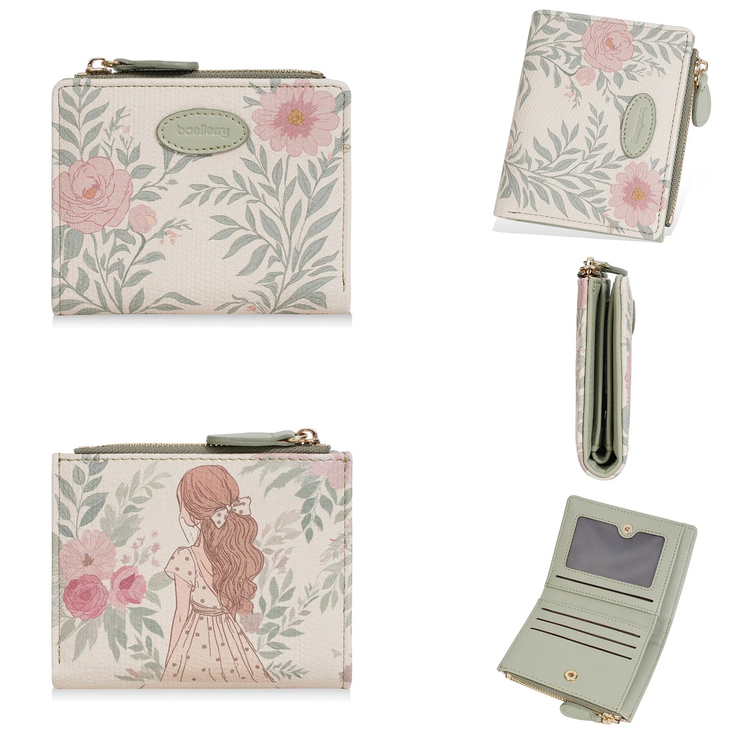 Baellerry Cute Cartoon Girl Wallet PU Leather Card Holder Coin Purse Photo Album for Students Birthday Gift for Daughters