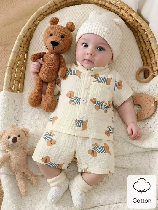 Newborn baby boys' gentleman style short sleeved set, baby's simple and artistic style summer casual outdoor wear