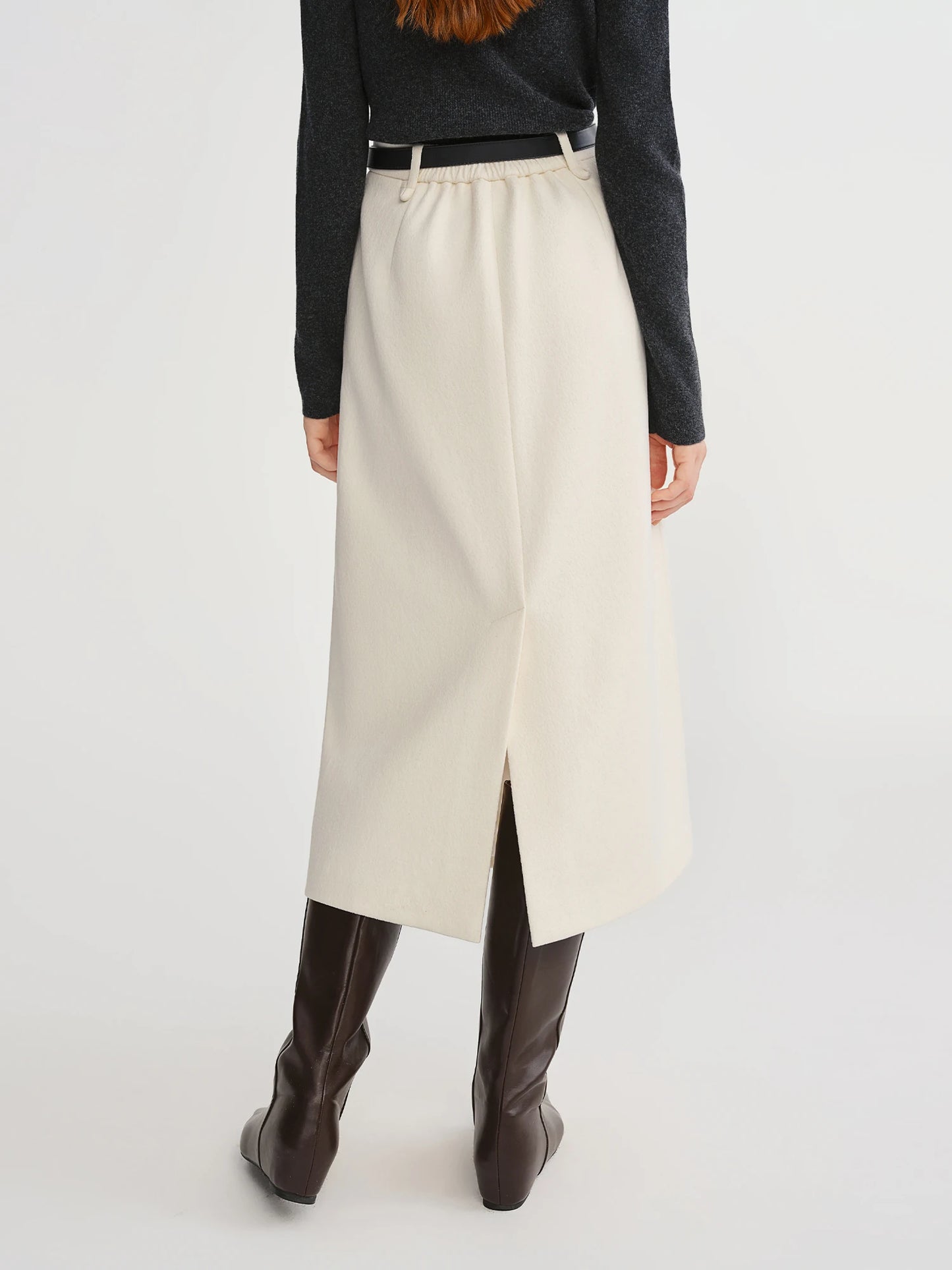 DUSHU Classic Elastic Waist Skirt For Women Winter Office Solid Color College