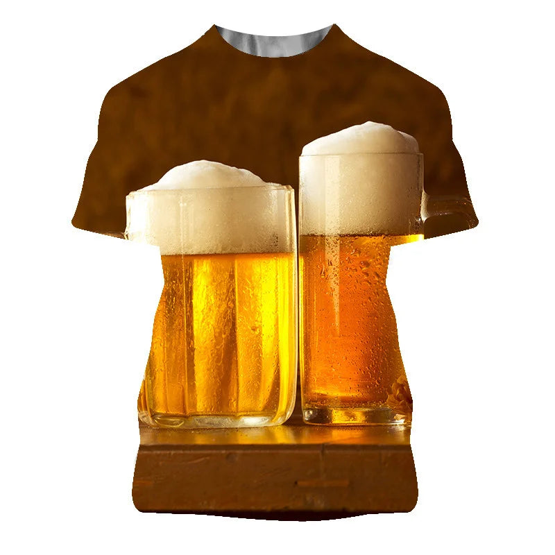 3D Printed Beer Graphic T Shirt for Men Clothing Summer Casual Women Oversized T-shirts Funny Kids O Neck Short Sleeve ropa Tops