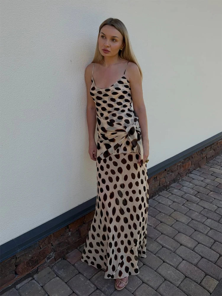 Retro Polka Dot Sling Maxi Dress Woman Sexy U-neck Sleeveless Waist-cinching Bodycon Dresses 2026 Summer Party Vacation Robes