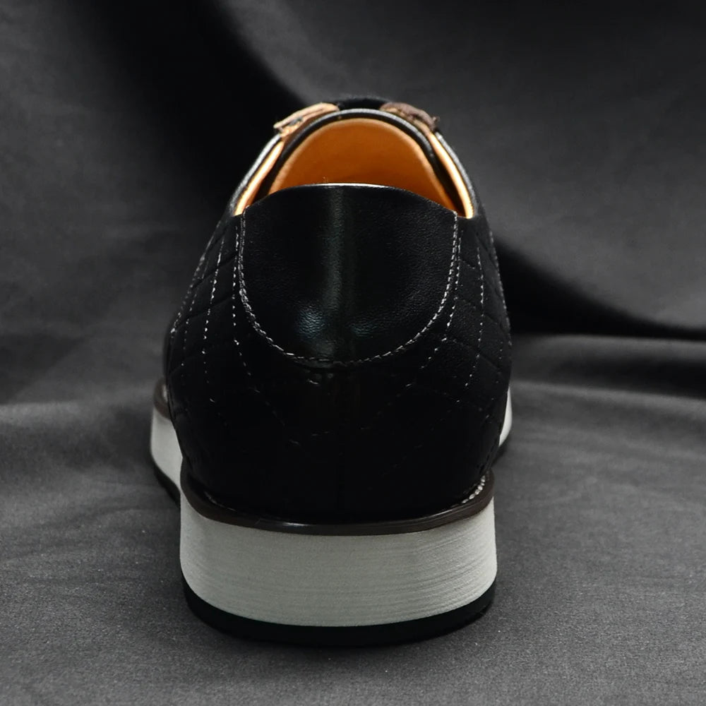 European Style Genuine Leather Men's Casual Shoes Luxury Plaid Business Social Black Flat Lace-Up Sneaker Shoes for Man