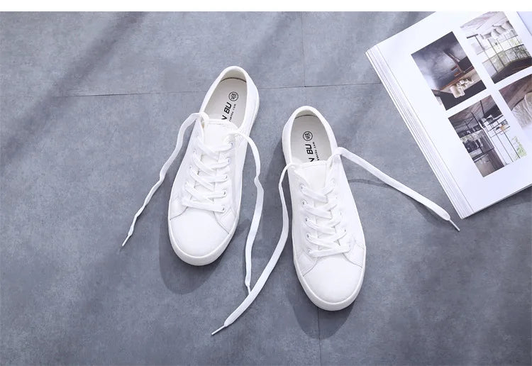 Unisex White Canvas Shoes Casual Summer Vulcanized Shoes Lace-up Students Cloth Shoe Women's Flats Sneakers Women Board Shoes