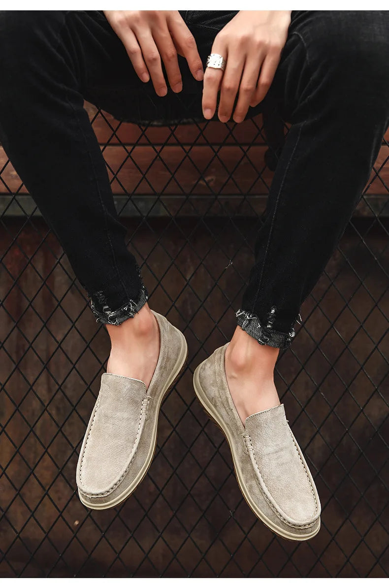Men's Suede Casual Leather Shoes Fashionable Breathable Comfortable Driving Shoes Men Shoes