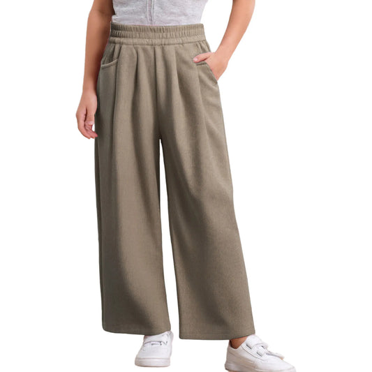 Kids Girls High Waist Corduroy Trousers Retro Straight Causal Full Length Wide Leg Pants with Pockets Fashion Baggy Sweatpants