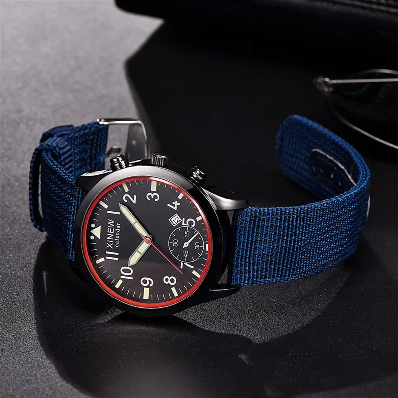 XINEW Cheap Brand Watches For Men Students Fashion Simple Leather Band Army Sports Date Quartz Watch Relogios Masculinos 2024