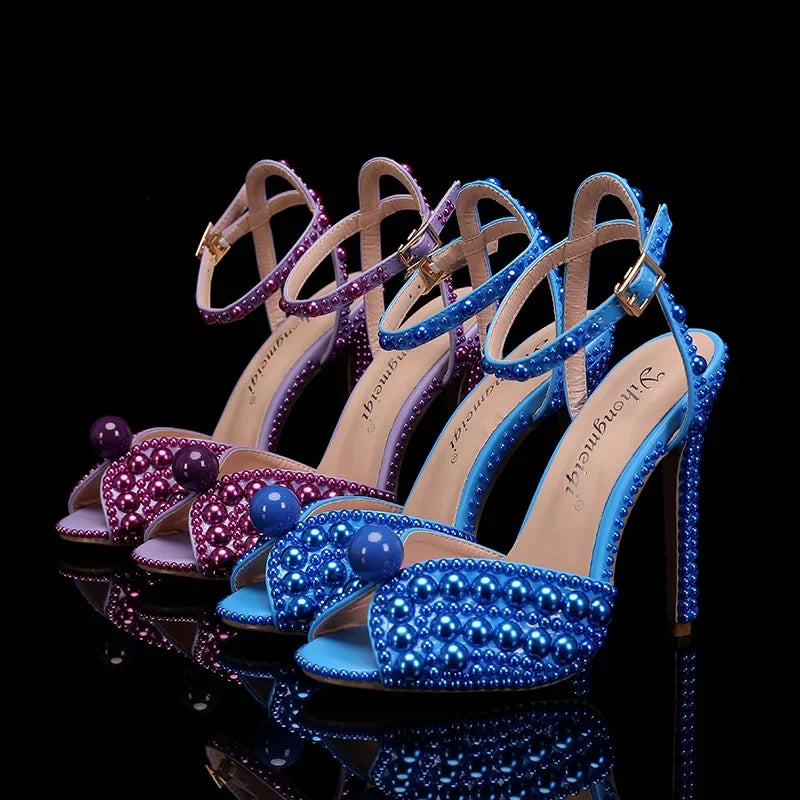 Maogu Women Sandals Fashion High Quality Wedding Shoes Women New Pearls Studs Luxury Peep Toe High Heels Buckle Woman Sandal 43