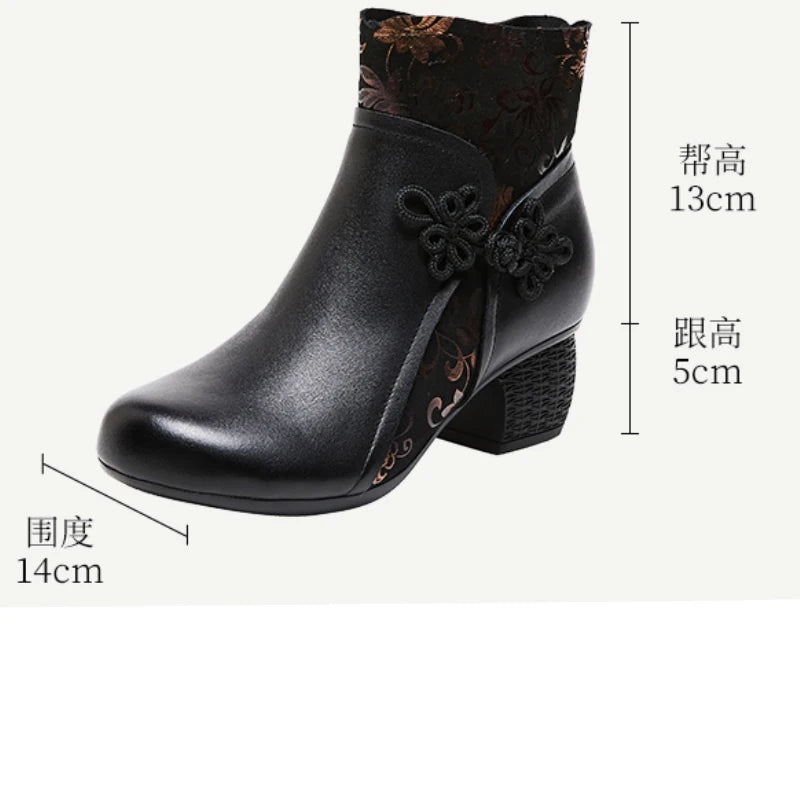 2025 Leather Ankle Boots Women High Heels Black Shoes for Women Handmade Genuine Leather Women Knight Boots Sale