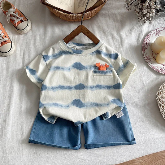 New Summer Baby Clothes Suit Children Boys Short Sleeved Casual T-Shirt Shorts 2Pcs/Sets Kids Girls Clothing Set Infant Costume