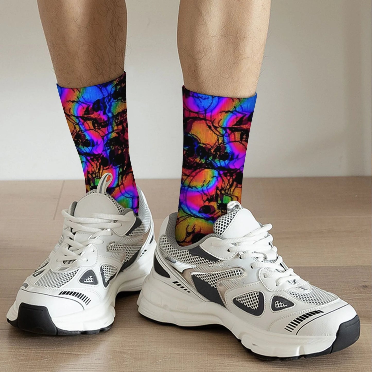 Harajuku retro psychedelic colorful dark skull print men's socks novel street trend cyberpunk style casual socks party gift