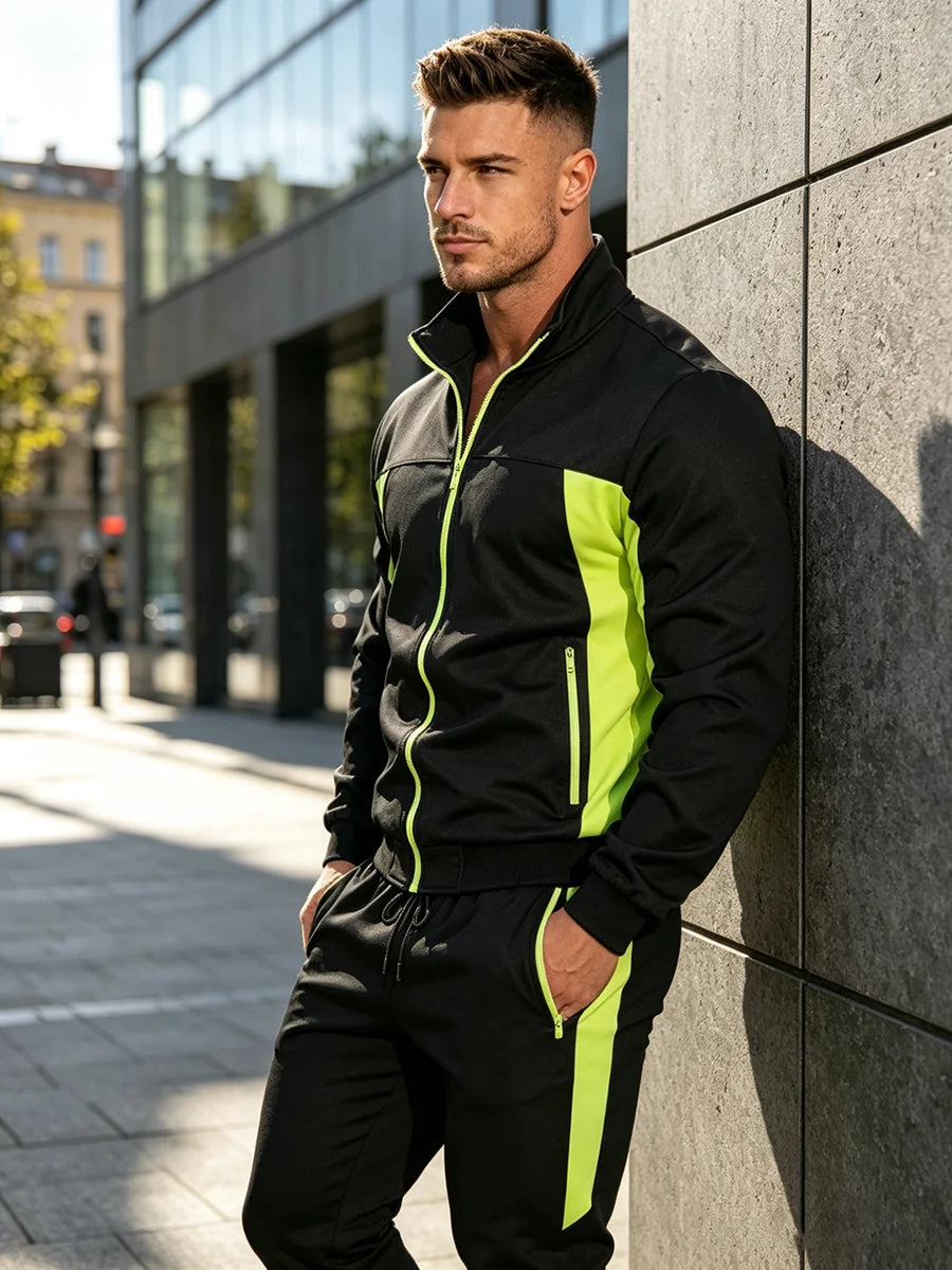Men's Striped Print Tracksuit Set With Zip Up Jacket And Drawstring Sweatpant Perfect For Summer Outdoor Casual Fitness Training