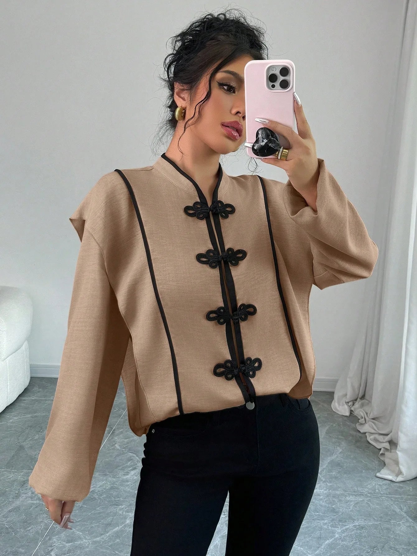 fashion Europe America Features Chinese Knot Design Long-sleeved Ethnic Style Which Casual The New Cross-border Women Shirt