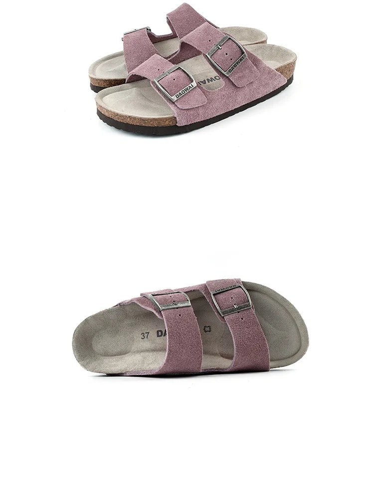 Genuine Leather Men Women Cow Suede Slippers Boy Girl Beach Slides Classic Cork Footbed Women Sandals  With Orthopedic Diabetic