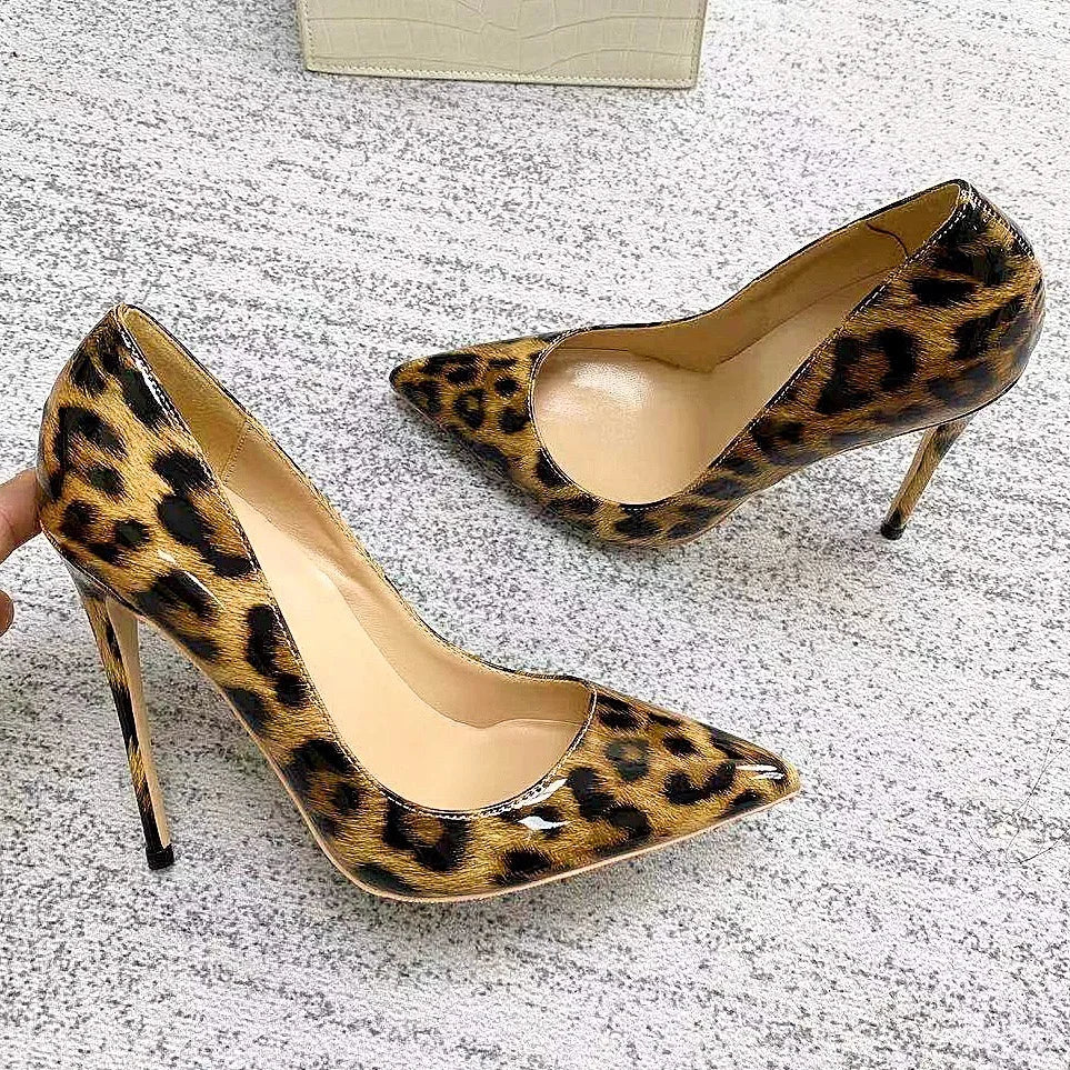 Women Leopard Print High Heels 8CM 10CM 12CM Stiletto Fashion Gradient Color Single Shoes Female Shallow Mouth Pointed Toe Pumps