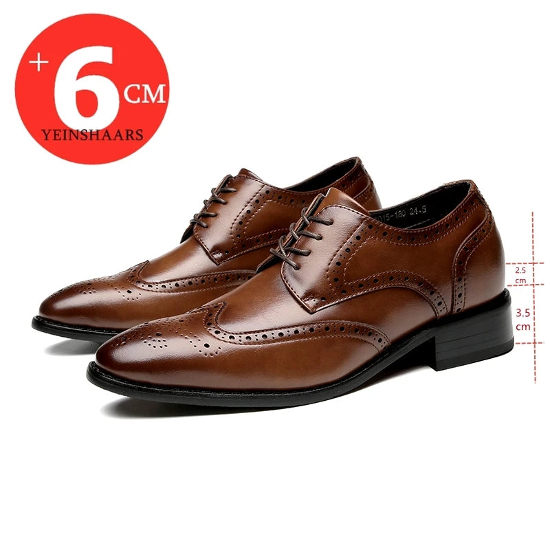 High Quality Genuine Leather Brogue Men Elevator Shoes 6CM Height Increase Oxford Men Formal Dress Shoes Business Office Wedding