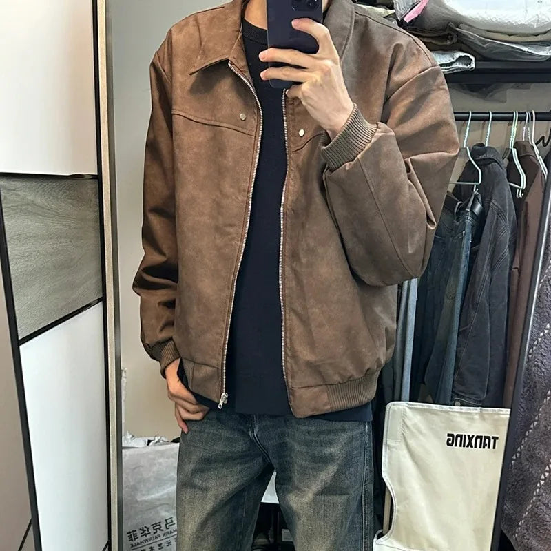 Spring Autumn New Style Simple Trendy Brand Jacket Men's Loose Casual American Retro Trendy Versatile Tops Jackets