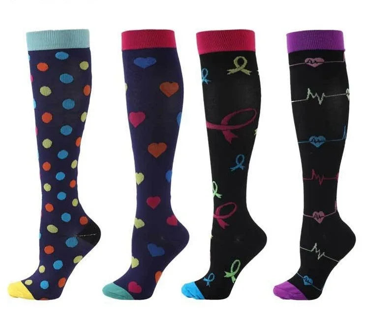 4 Pairs Compression Socks 20-30mmhg High Stockings Men Women Sports Socks For Marathon Cycling Varicose Veins Pregnancy Nursing