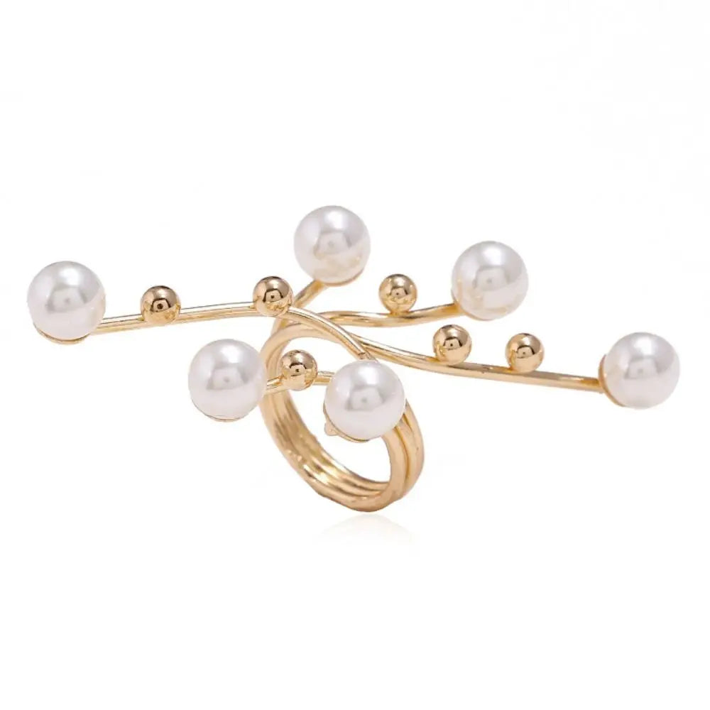 Elegant Retro Oversize Multi Pearl Rings for Women Lady Shiny Crystal Rhinestone Irregular Charm Open Rings Jewelry