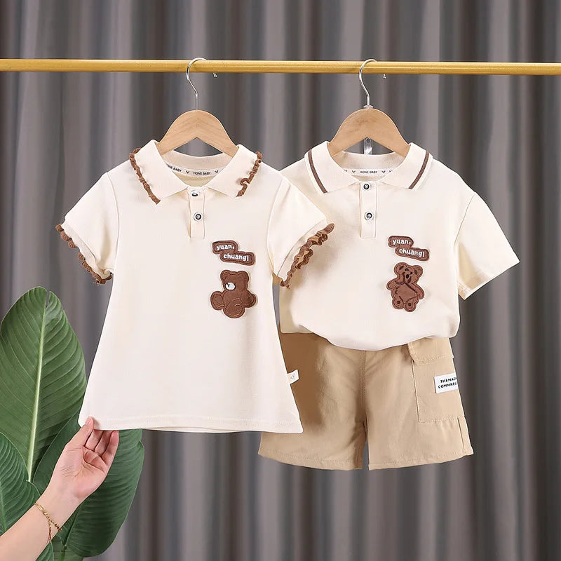 Summer Siblings Attire Fashion Baby Girls Dress Boys Clothes Short Sleeve Suit Children Girls Skirt Cotton Casual Kids Outfits