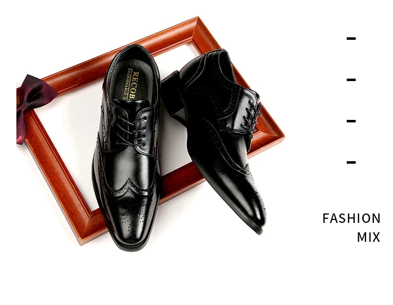 High Quality Genuine Leather Brogue Men Elevator Shoes 6CM Height Increase Oxford Men Formal Dress Shoes Business Office Wedding
