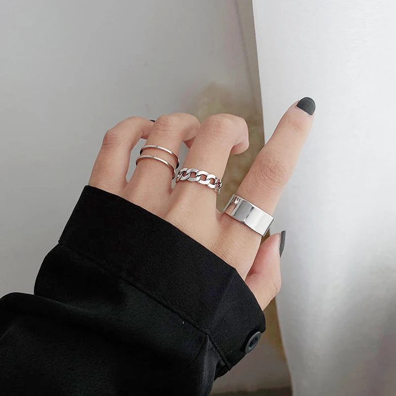 3pcs/set Bohemian White Enamel Round Metal Ring Sets Geometric Twist Open Adjustable Rings Sets for Women Girl Wedding Jewelry