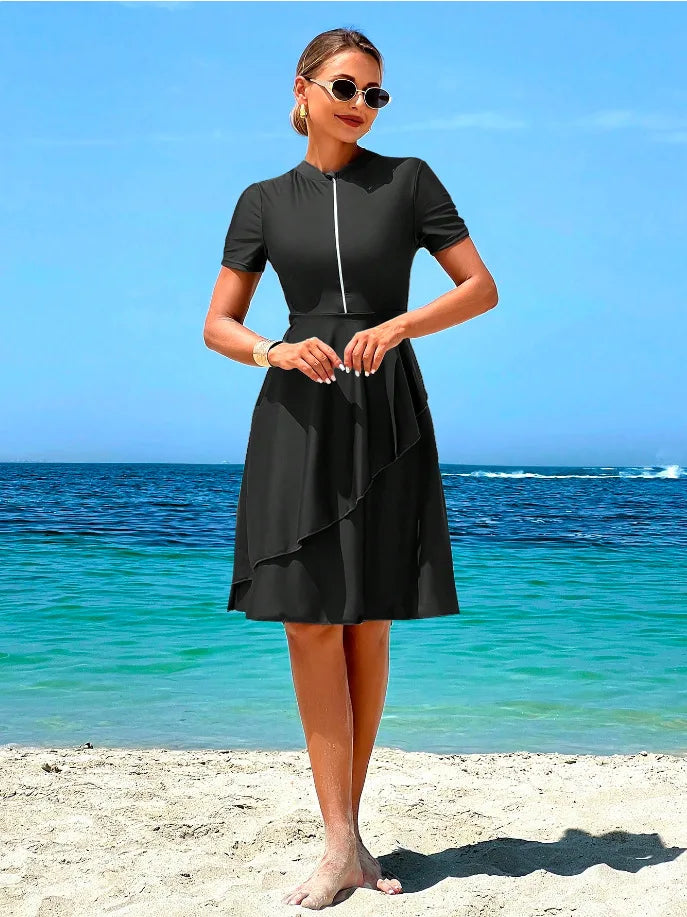 New Cover Ups Sexy Swimsuit Women Summer Bathing Suit Bikini Set Short Sleeve Swimwear Women Beach Swimming Suit For Female