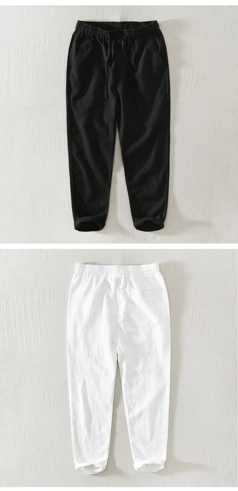 Summer New Casual Linen Ankle-length Pants for Men Clothing Simple Drawstring Thin Streetwear Oversize BL8226