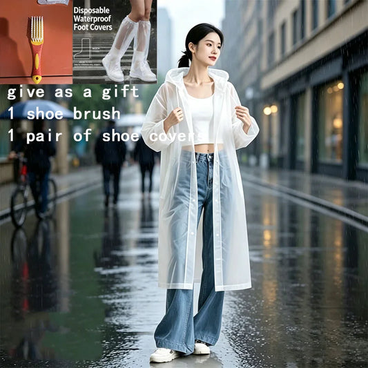 Hooded Raincoat for Men and Women, Travel, Camping, Fishing, Portable Waterproof Raincoat (Comes with Shoe Cover and Shoe Brush)
