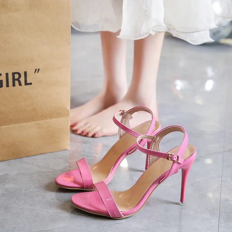 Large Size 45 Women's Sandals 2025 Summer High Heels Fashion Open Toe Sandals Buckle Party Shoes Sexy Thin Heels Wedding Shoes