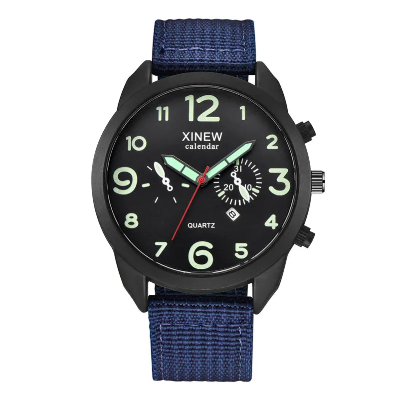 Men Genuine XINEW Brand Cheap Watches Casual Nylon Band Army Sports Date Quartz Watch Black Erkek Barato Saat Montre Homme 2024
