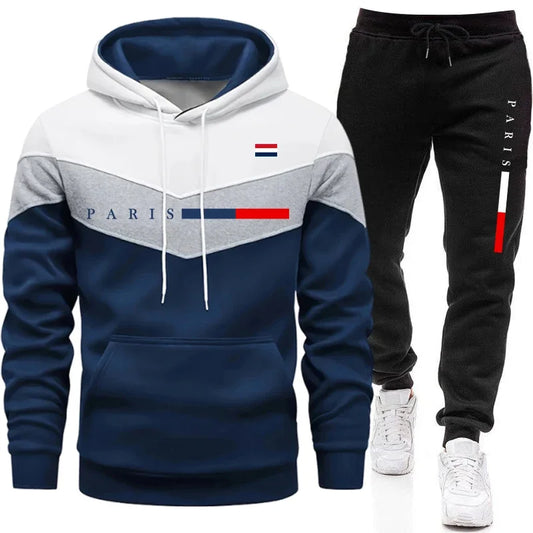 2026 Hot Sale Men's Set Hooded Sweatshirt and Jogger Pants Urban Casual Fashion Hoodie Sportswear Paris Printed Pullover Outfits