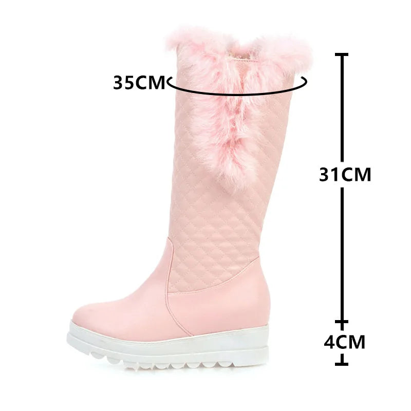 Winter Warm Fur Knee High Boots Womens Platform Snow Boots High Heels Female Padded Shoes  High Boots  Free Ship Big Size 41