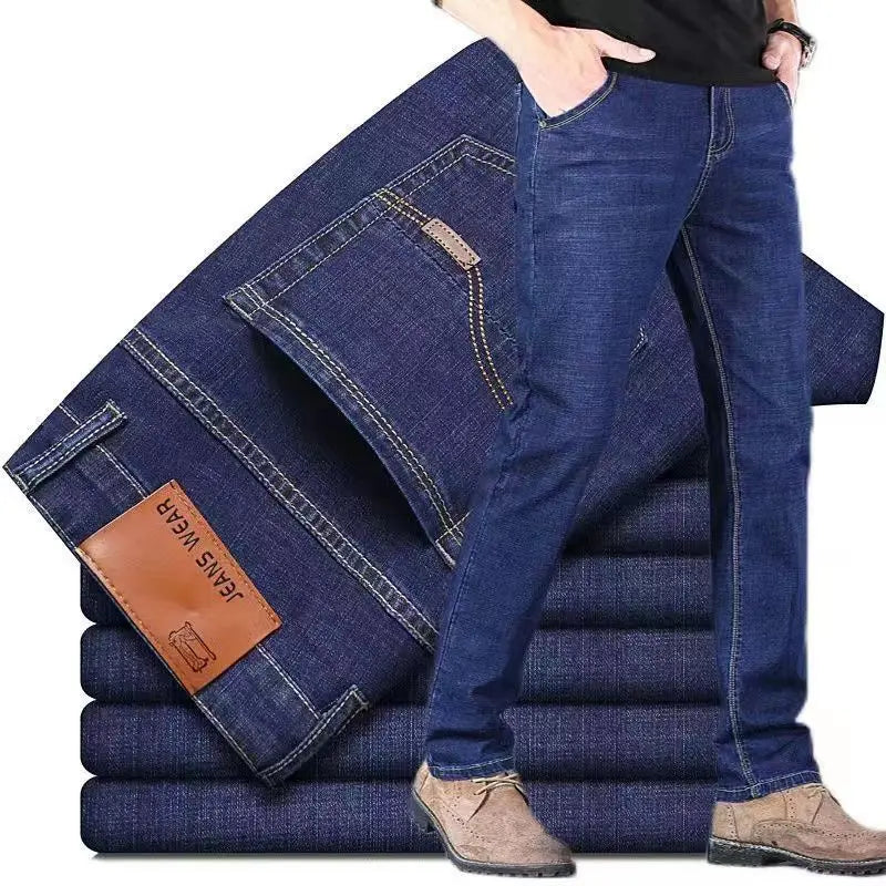 2025 JEAN New Business Men's Jeans Casual Straight Stretch Fashion Classic Blue Black Work Denim Trousers Male Brand Clothing ﻿