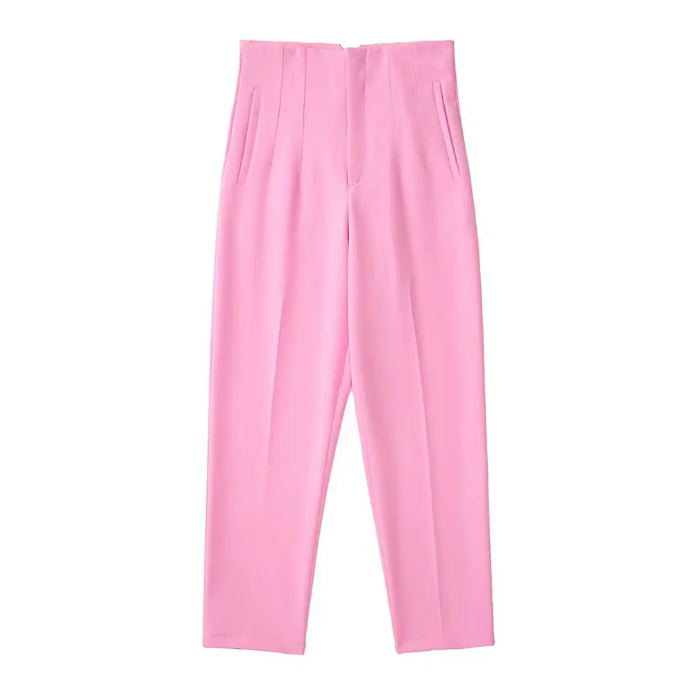 Duoperi Women High Waist Solid Trousers Chic Office Workwear Long Pants
