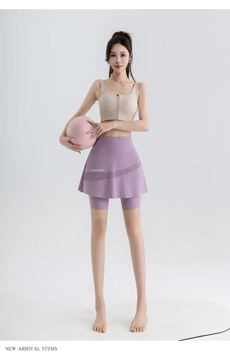 Fake Two Short Skirt Pants with Summer Pockets Crotch Half Skirt for Women High Waisted Oversized Quick Drying Sports Yoga Pants