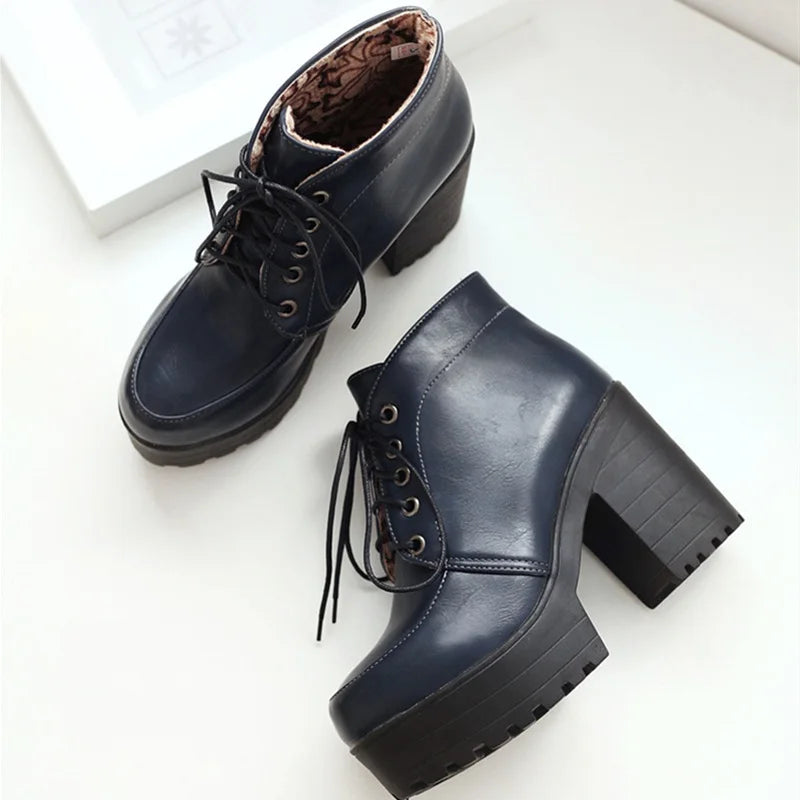 Lace Up Sexy Women's Ankle Boot Spring Autumn Fashion Platform Punk High Heels Black White Red Pumps Autumn Rubber Shoes Woman