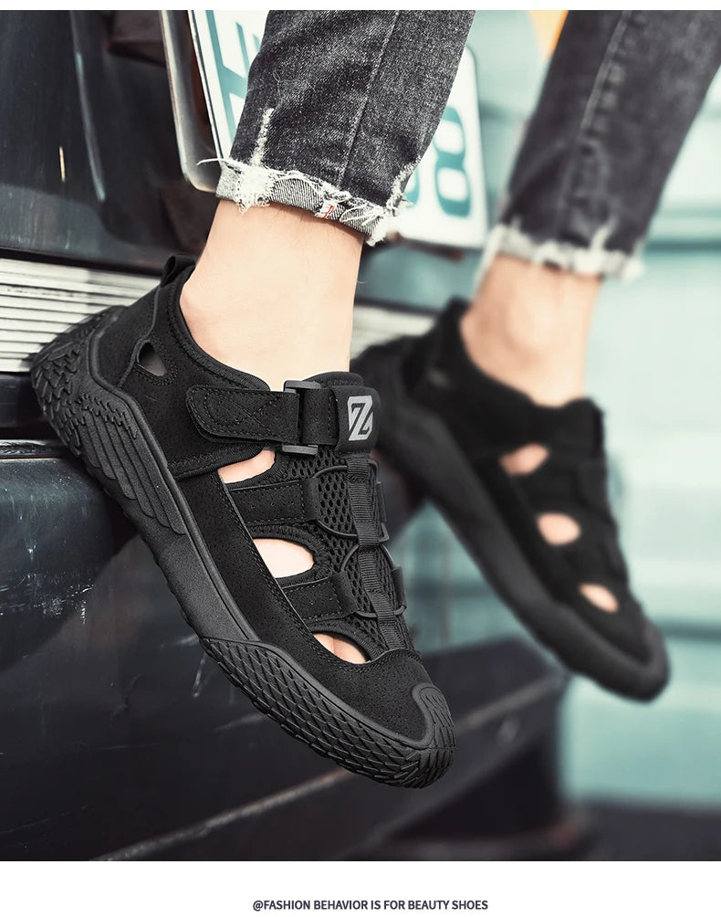 Large Size Sandals for Men, New Summer Style, Trendy, Versatile, Casual Sports Sandals, Soft-Soled Hollow Beach Shoes for Men