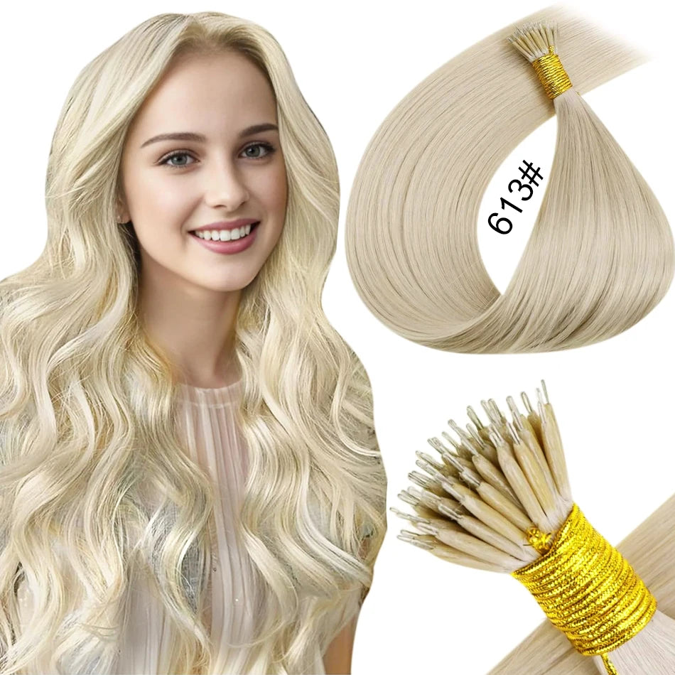 nano rings hair extension real human hair Invisible Mini Silicone Beads Black Brown Blonde Microlink 100% human Hair Extensions