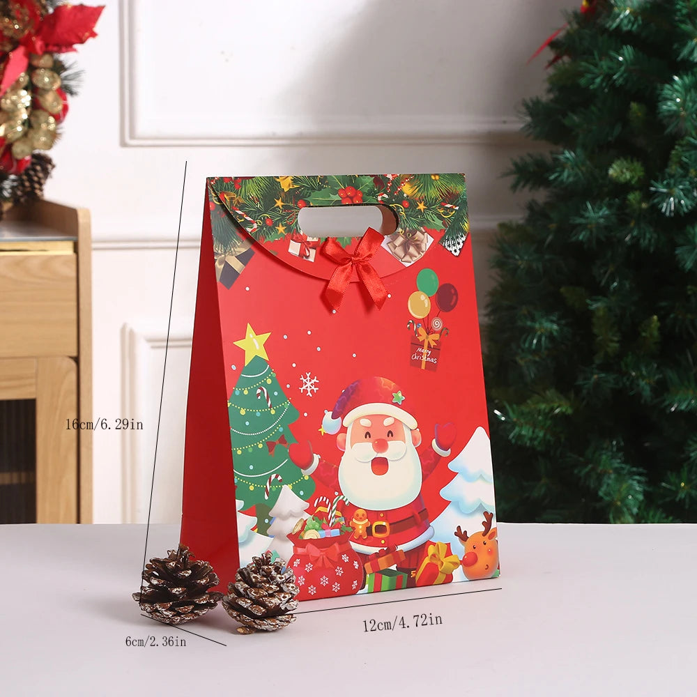 4pcs/12pcs Christmas Paper Red Bag With Ribbon Candy Gift Bags Wrapping Chocolate Desserts Snack Spring Festival Suppily