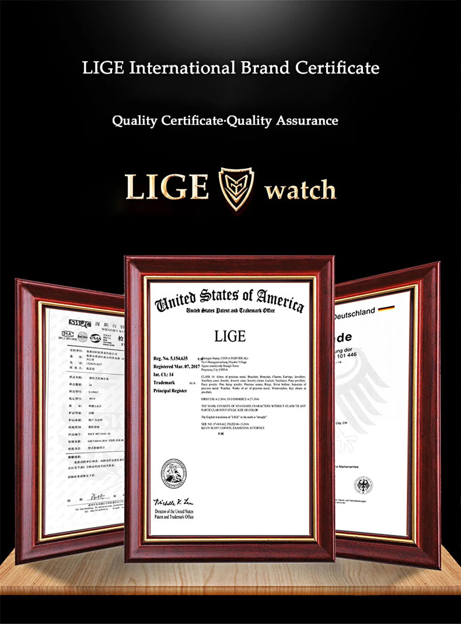 LIGE Top Original Men Quartz Watches Blue Waterproof Watch for Men Stainless Steel Quartz Men Luxury Watch Luminous Wristwatch